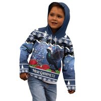 New Zealand Tui Bird Christmas Kid Hoodie Pohutukawa Xmas Tree Meri Kirihimete