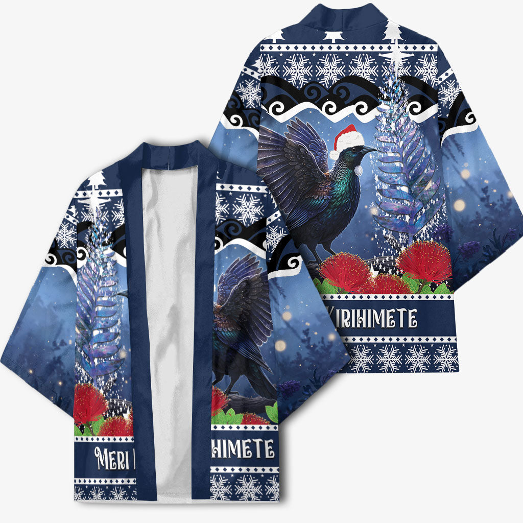 New Zealand Tui Bird Christmas Kimono Pohutukawa Xmas Tree Meri Kirihimete