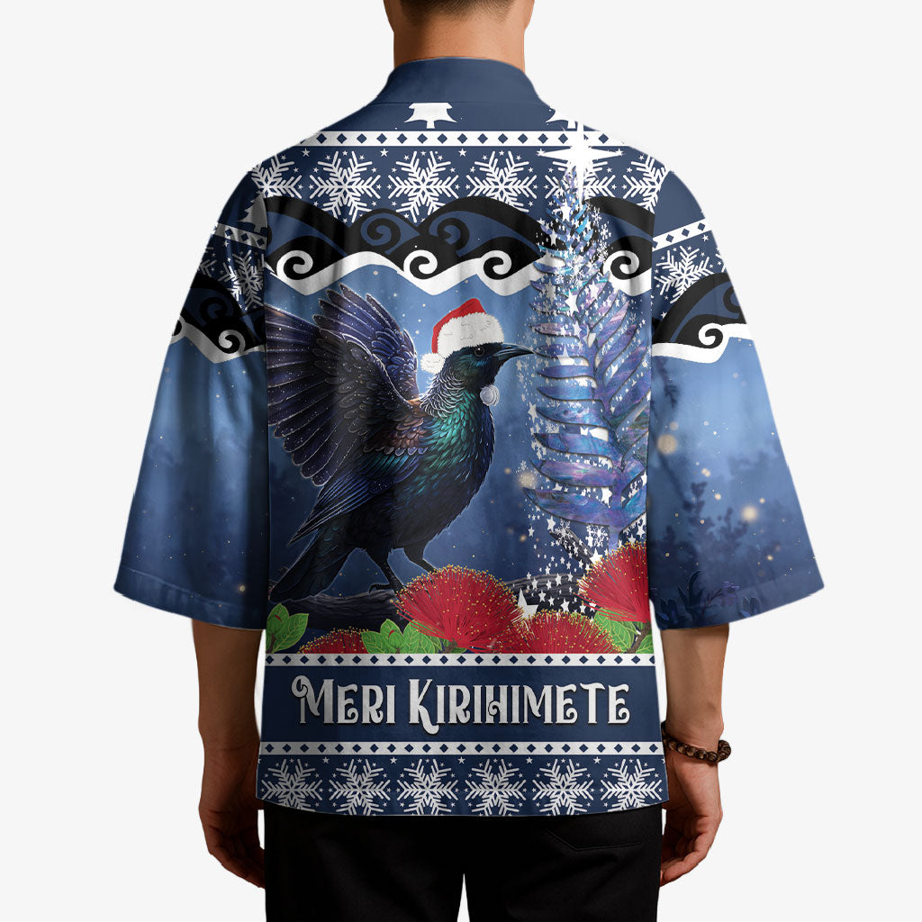 New Zealand Tui Bird Christmas Kimono Pohutukawa Xmas Tree Meri Kirihimete
