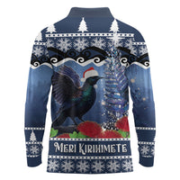 New Zealand Tui Bird Christmas Long Sleeve Polo Shirt Pohutukawa Xmas Tree Meri Kirihimete