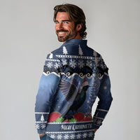 New Zealand Tui Bird Christmas Long Sleeve Polo Shirt Pohutukawa Xmas Tree Meri Kirihimete