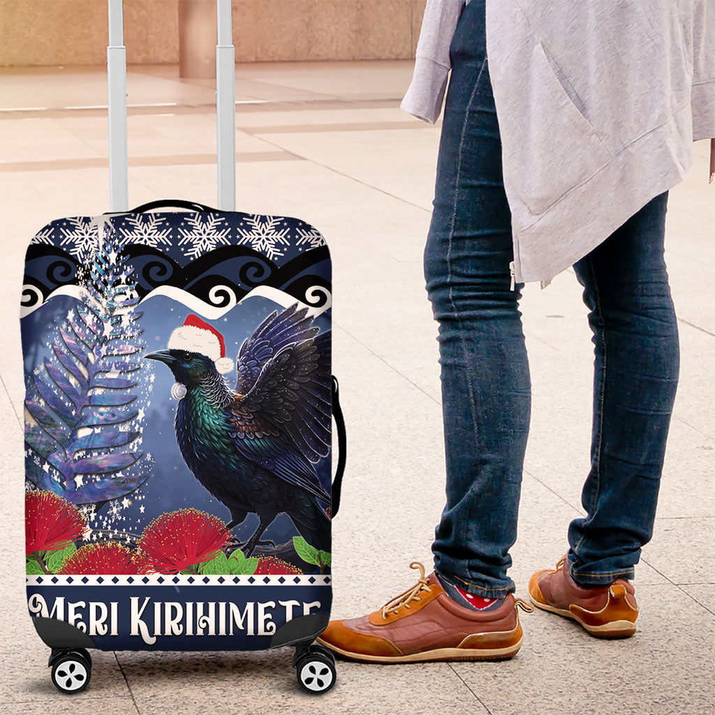 New Zealand Tui Bird Christmas Luggage Cover Pohutukawa Xmas Tree Meri Kirihimete