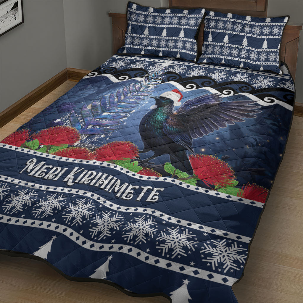 New Zealand Tui Bird Christmas Quilt Bed Set Pohutukawa Xmas Tree Meri Kirihimete