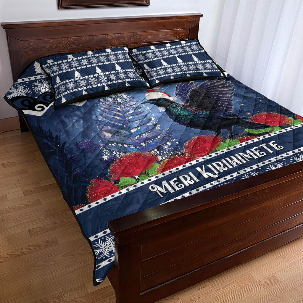New Zealand Tui Bird Christmas Quilt Bed Set Pohutukawa Xmas Tree Meri Kirihimete