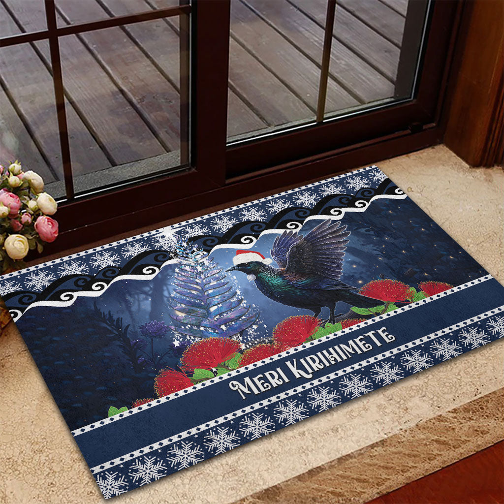 New Zealand Tui Bird Christmas Rubber Doormat Pohutukawa Xmas Tree Meri Kirihimete