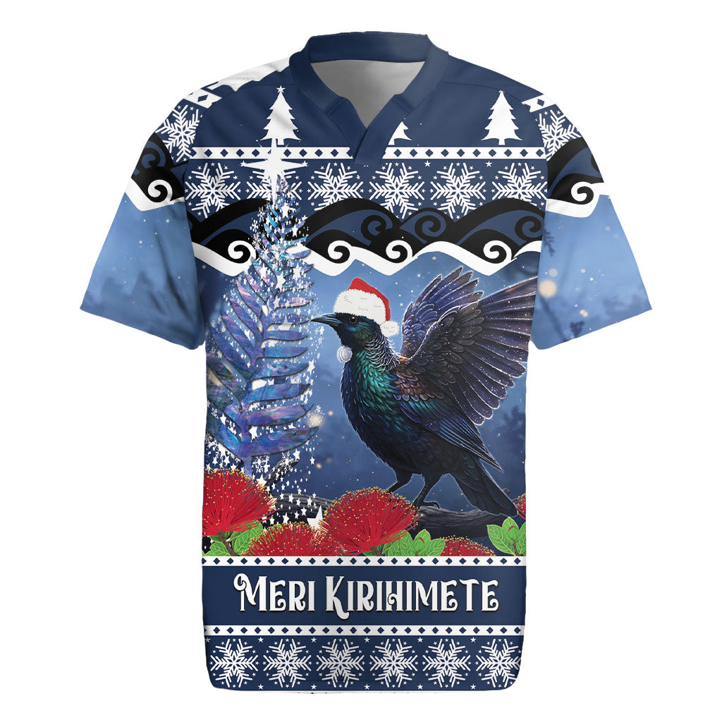 New Zealand Tui Bird Christmas Rugby Jersey Pohutukawa Xmas Tree Meri Kirihimete