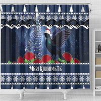 New Zealand Tui Bird Christmas Shower Curtain Pohutukawa Xmas Tree Meri Kirihimete