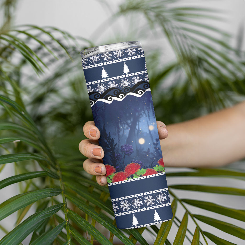 New Zealand Tui Bird Christmas Skinny Tumbler Pohutukawa Xmas Tree Meri Kirihimete