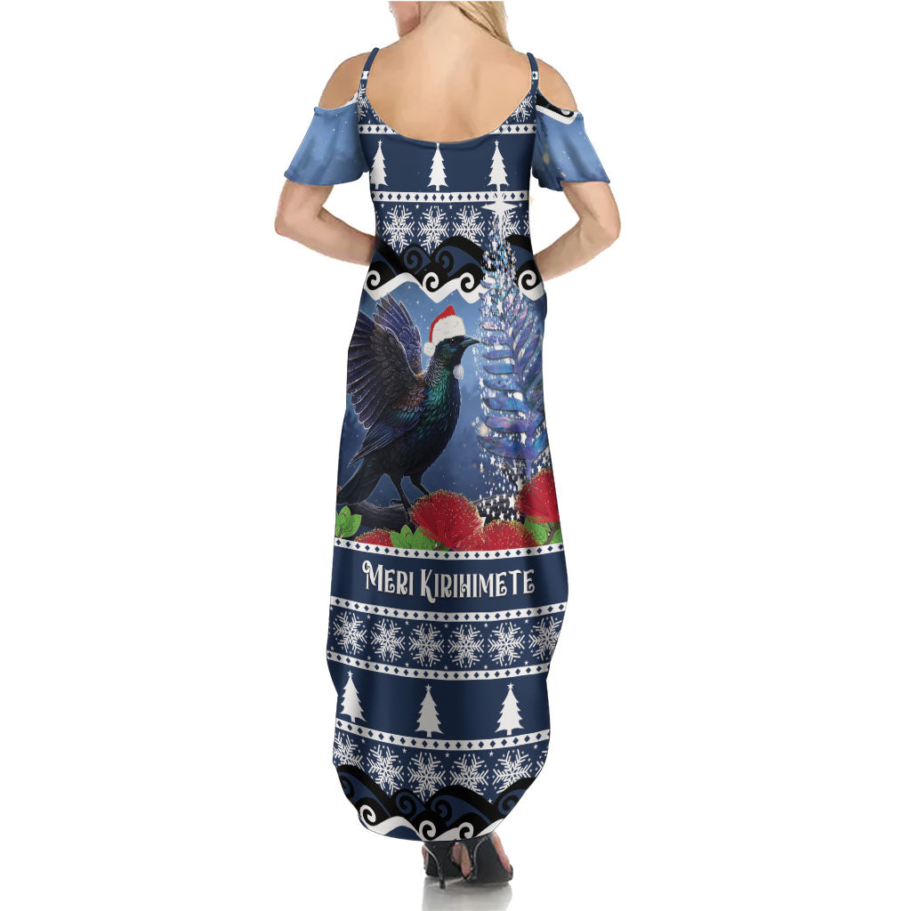 New Zealand Tui Bird Christmas Summer Maxi Dress Pohutukawa Xmas Tree Meri Kirihimete