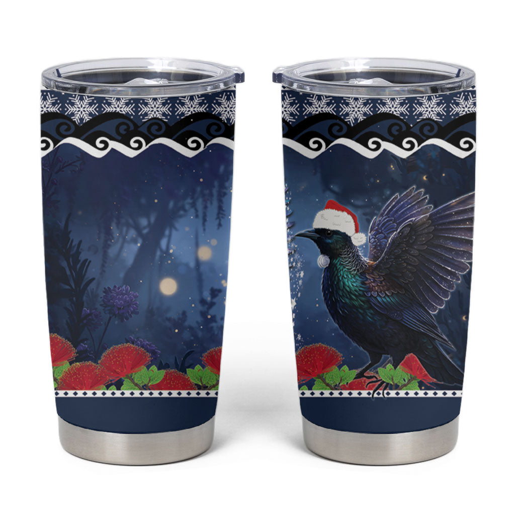New Zealand Tui Bird Christmas Tumbler Cup Pohutukawa Xmas Tree Meri Kirihimete