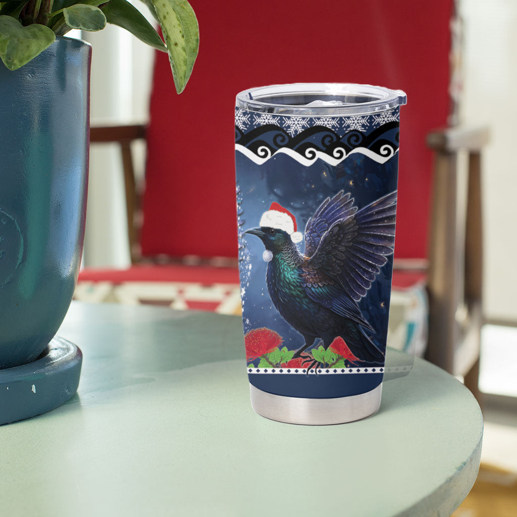 New Zealand Tui Bird Christmas Tumbler Cup Pohutukawa Xmas Tree Meri Kirihimete