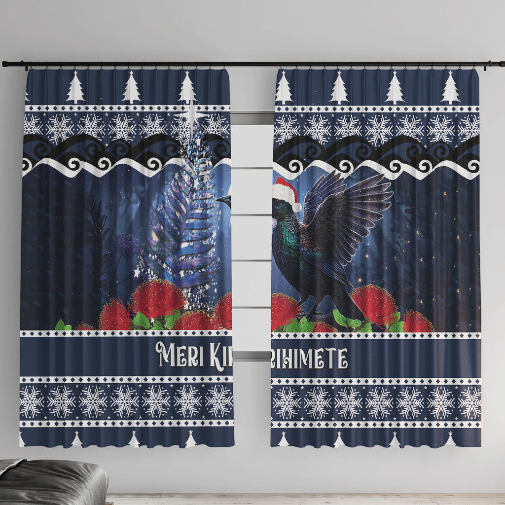 New Zealand Tui Bird Christmas Window Curtain Pohutukawa Xmas Tree Meri Kirihimete
