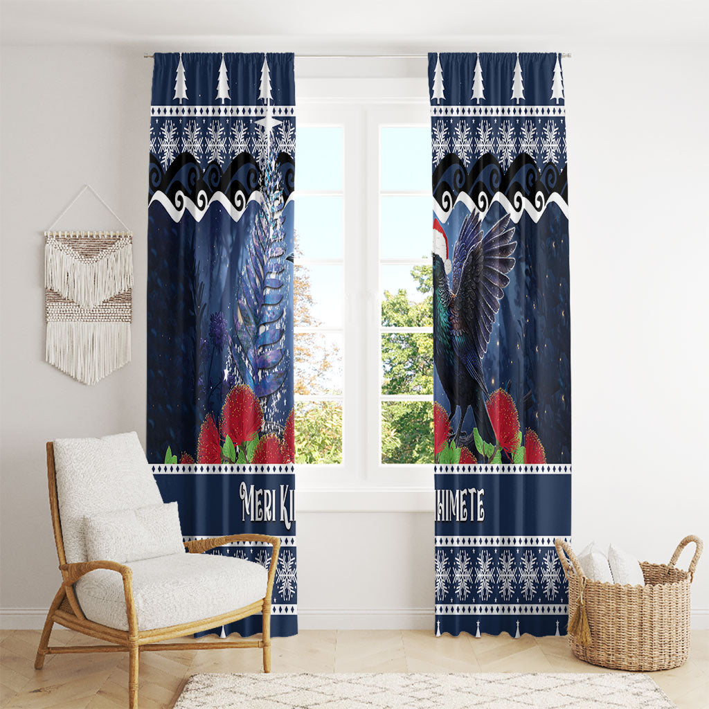 New Zealand Tui Bird Christmas Window Curtain Pohutukawa Xmas Tree Meri Kirihimete
