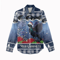 New Zealand Tui Bird Christmas Women Casual Shirt Pohutukawa Xmas Tree Meri Kirihimete