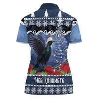 New Zealand Tui Bird Christmas Women Polo Shirt Pohutukawa Xmas Tree Meri Kirihimete