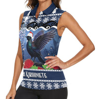 New Zealand Tui Bird Christmas Women Sleeveless Polo Shirt Pohutukawa Xmas Tree Meri Kirihimete