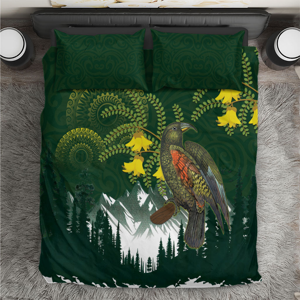 Kea Bird Kowhai New Zealand Bedding Set Mountain Landscape Maori Art LT22 Green - Polynesian Pride