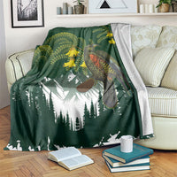Kea Bird Kowhai New Zealand Blanket Mountain Landscape Maori Art LT22 Green - Polynesian Pride