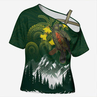 Kea Bird Kowhai New Zealand Cross Shoulder Shirt Mountain Landscape Maori Art