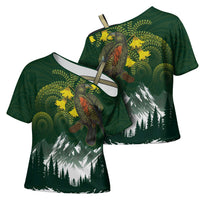 Kea Bird Kowhai New Zealand Cross Shoulder Shirt Mountain Landscape Maori Art