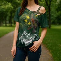 Kea Bird Kowhai New Zealand Cross Shoulder Shirt Mountain Landscape Maori Art