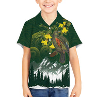 Kea Bird Kowhai New Zealand Kid Hawaiian Shirt Mountain Landscape Maori Art