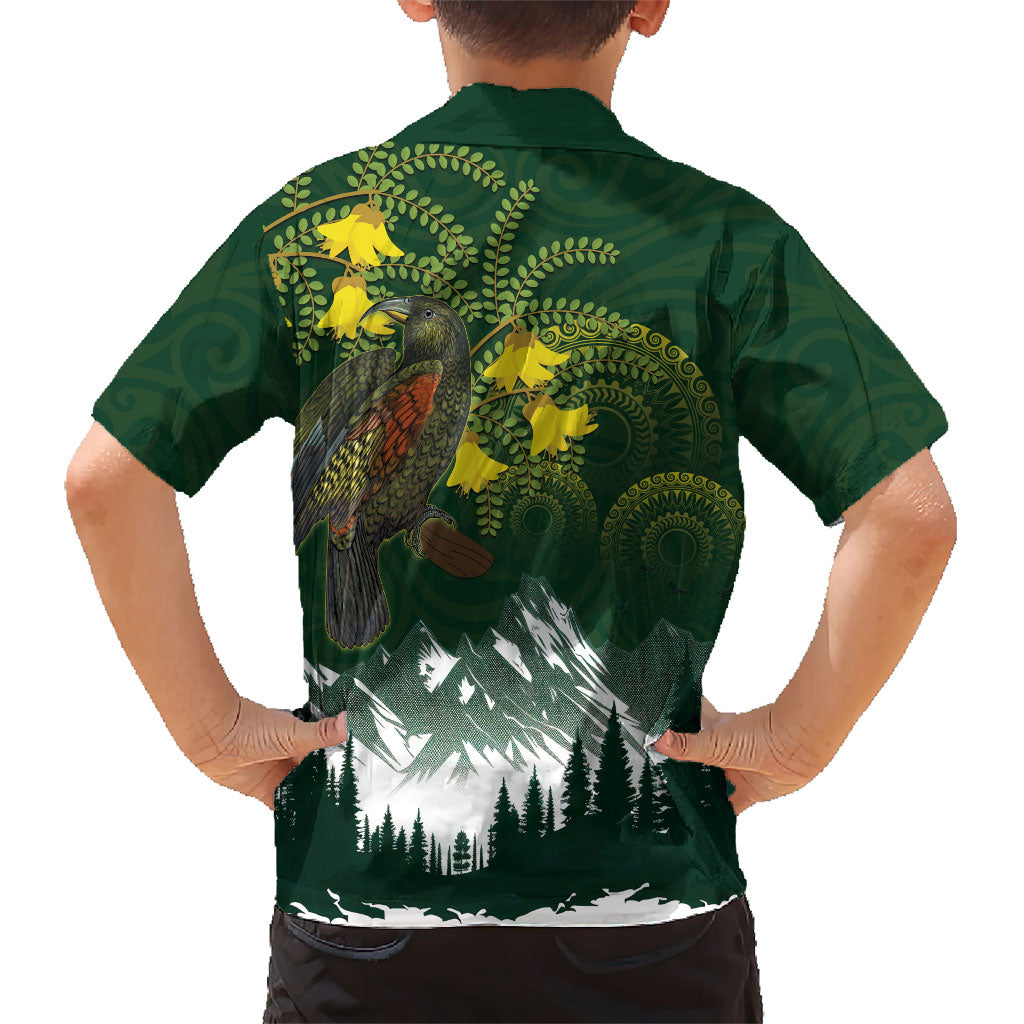 Kea Bird Kowhai New Zealand Kid Hawaiian Shirt Mountain Landscape Maori Art