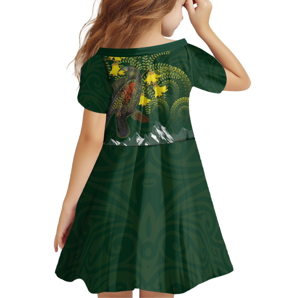 Kea Bird Kowhai New Zealand Kid Short Sleeve Dress Mountain Landscape Maori Art LT22 - Polynesian Pride