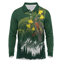 Kea Bird Kowhai New Zealand Long Sleeve Polo Shirt Mountain Landscape Maori Art