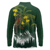 Kea Bird Kowhai New Zealand Long Sleeve Polo Shirt Mountain Landscape Maori Art