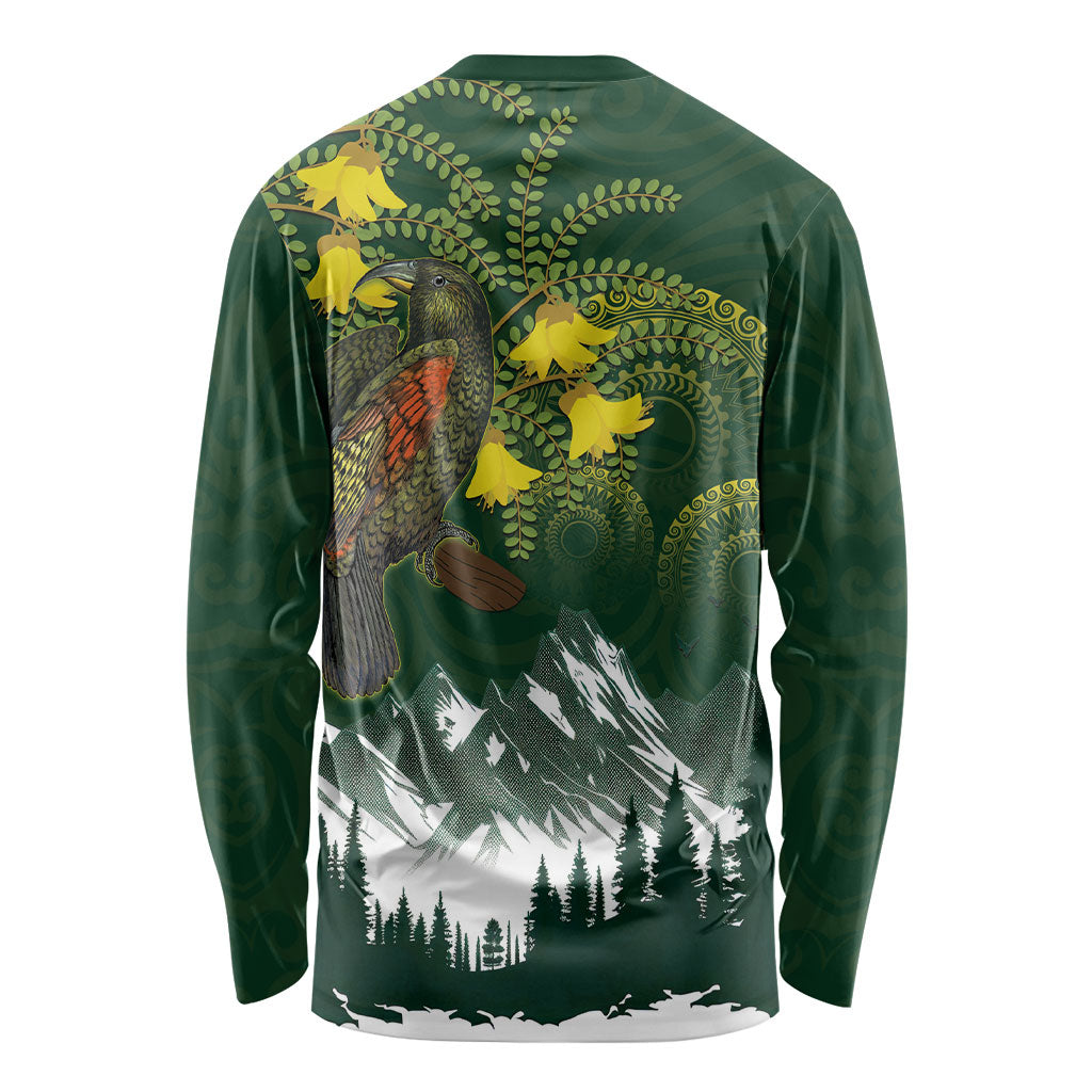 Kea Bird Kowhai New Zealand Long Sleeve Shirt Mountain Landscape Maori Art