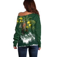 Kea Bird Kowhai New Zealand Off Shoulder Sweater Mountain Landscape Maori Art