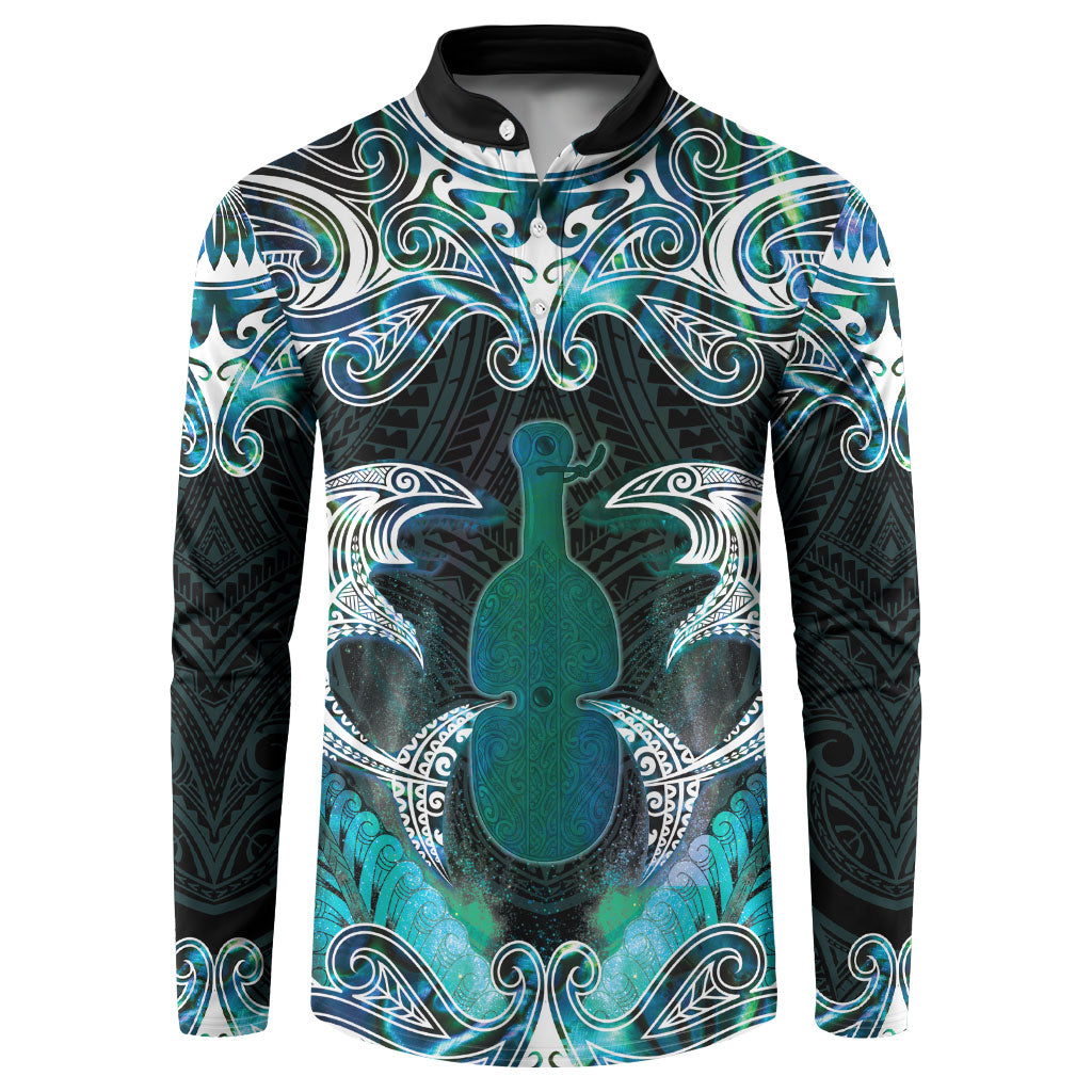 New Zealand Kotiate Weapon Button Sweatshirt Aotearoa Mango Paua Shell Maori Pattern