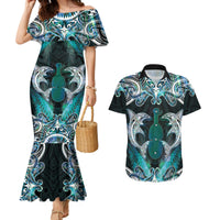 New Zealand Kotiate Weapon Couples Matching Mermaid Dress and Hawaiian Shirt Aotearoa Mango Paua Shell Maori Pattern