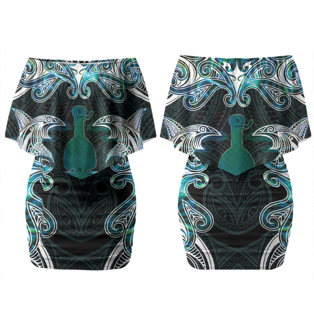 New Zealand Kotiate Weapon Couples Matching Off Shoulder Short Dress and Long Sleeve Button Shirt Aotearoa Mango Paua Shell Maori Pattern LT22 - Polynesian Pride