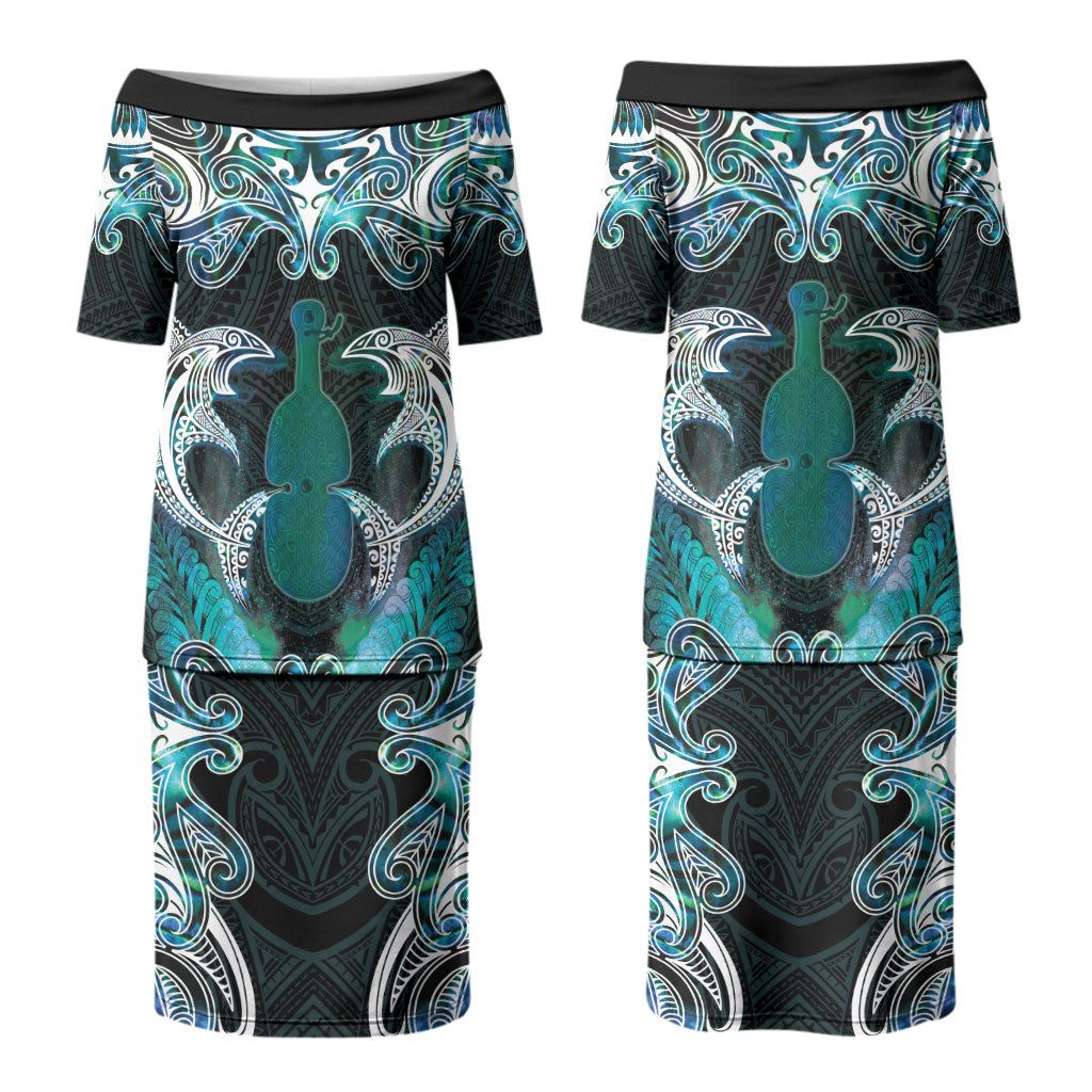 New Zealand Kotiate Weapon Couples Matching Puletasi and Long Sleeve Button Shirt Aotearoa Mango Paua Shell Maori Pattern LT22 - Polynesian Pride