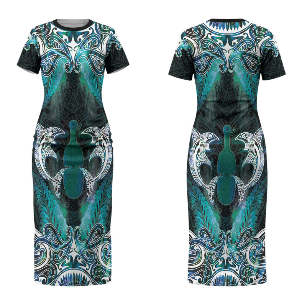 New Zealand Kotiate Weapon Couples Matching Short Sleeve Bodycon Dress and Long Sleeve Button Shirt Aotearoa Mango Paua Shell Maori Pattern LT22 - Polynesian Pride