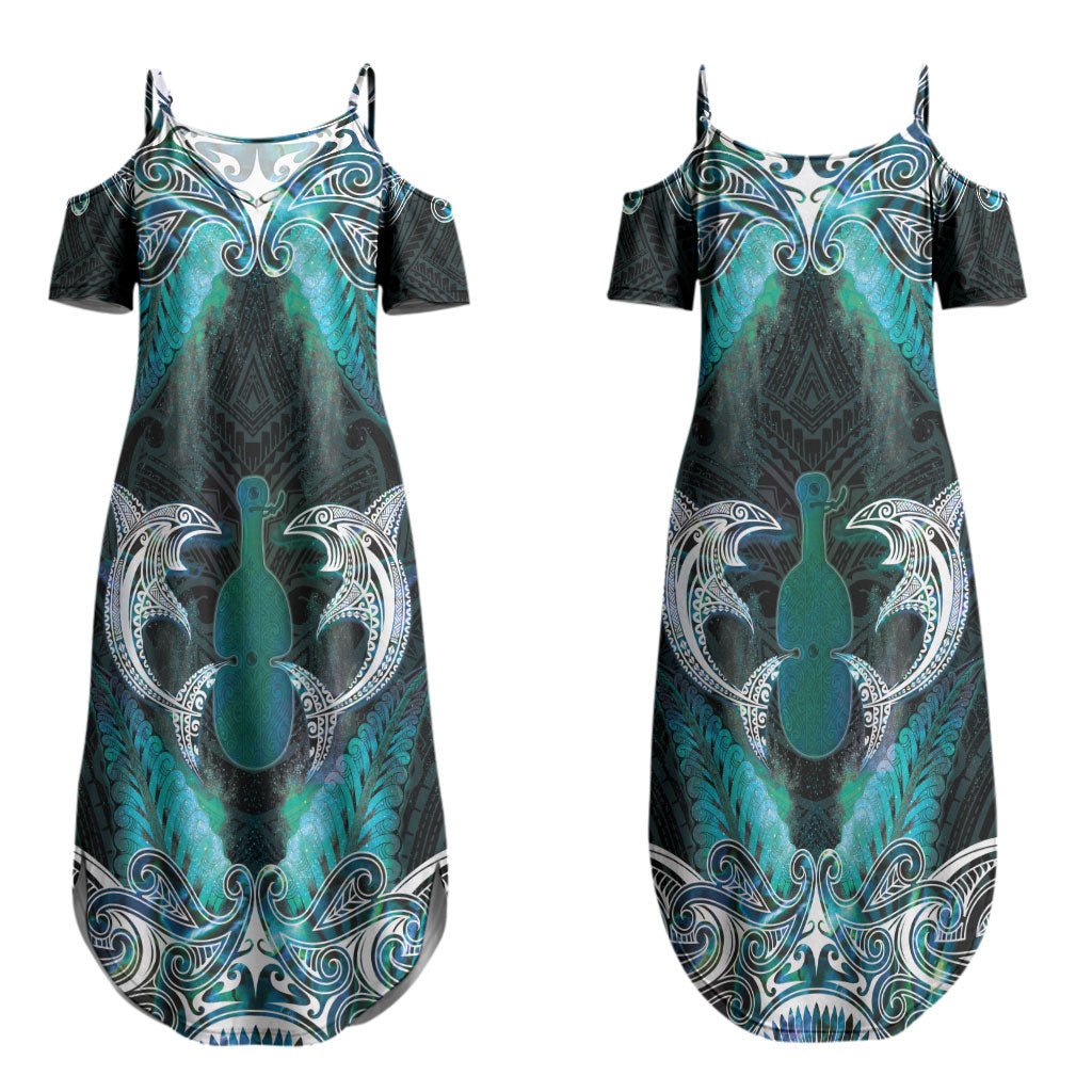 New Zealand Kotiate Weapon Couples Matching Summer Maxi Dress and Long Sleeve Button Shirt Aotearoa Mango Paua Shell Maori Pattern LT22 - Polynesian Pride