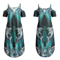 New Zealand Kotiate Weapon Couples Matching Summer Maxi Dress and Long Sleeve Button Shirt Aotearoa Mango Paua Shell Maori Pattern LT22 - Polynesian Pride