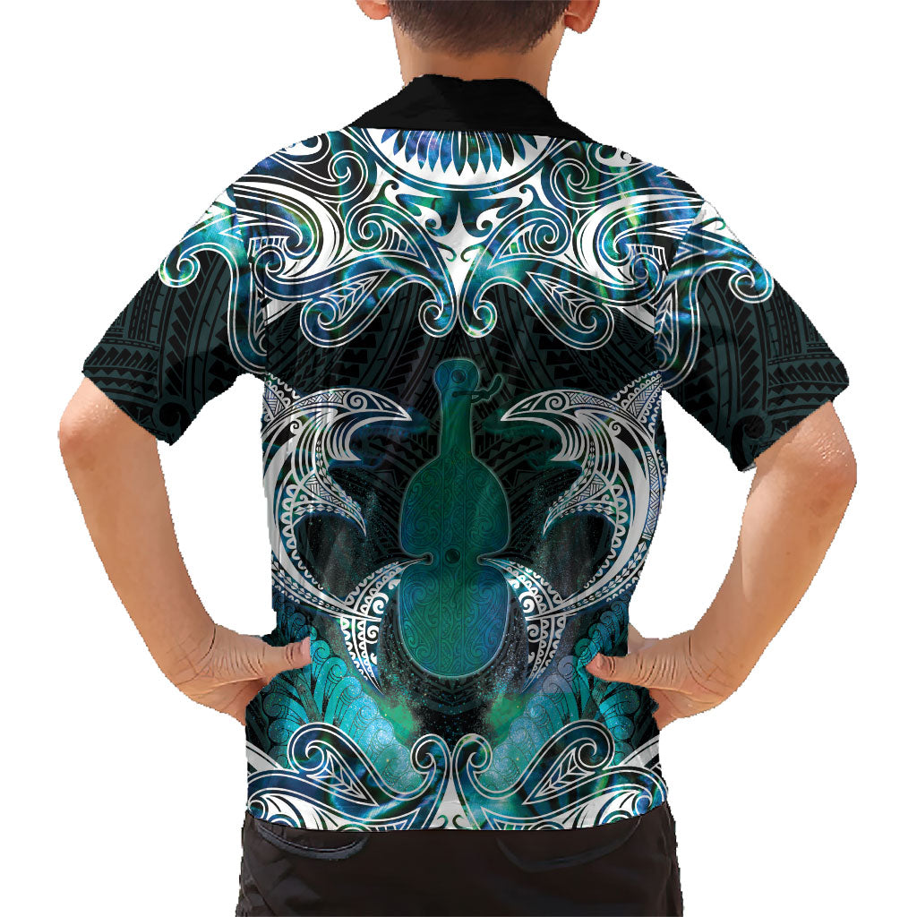 New Zealand Kotiate Weapon Family Matching Off Shoulder Short Dress and Hawaiian Shirt Aotearoa Mango Paua Shell Maori Pattern