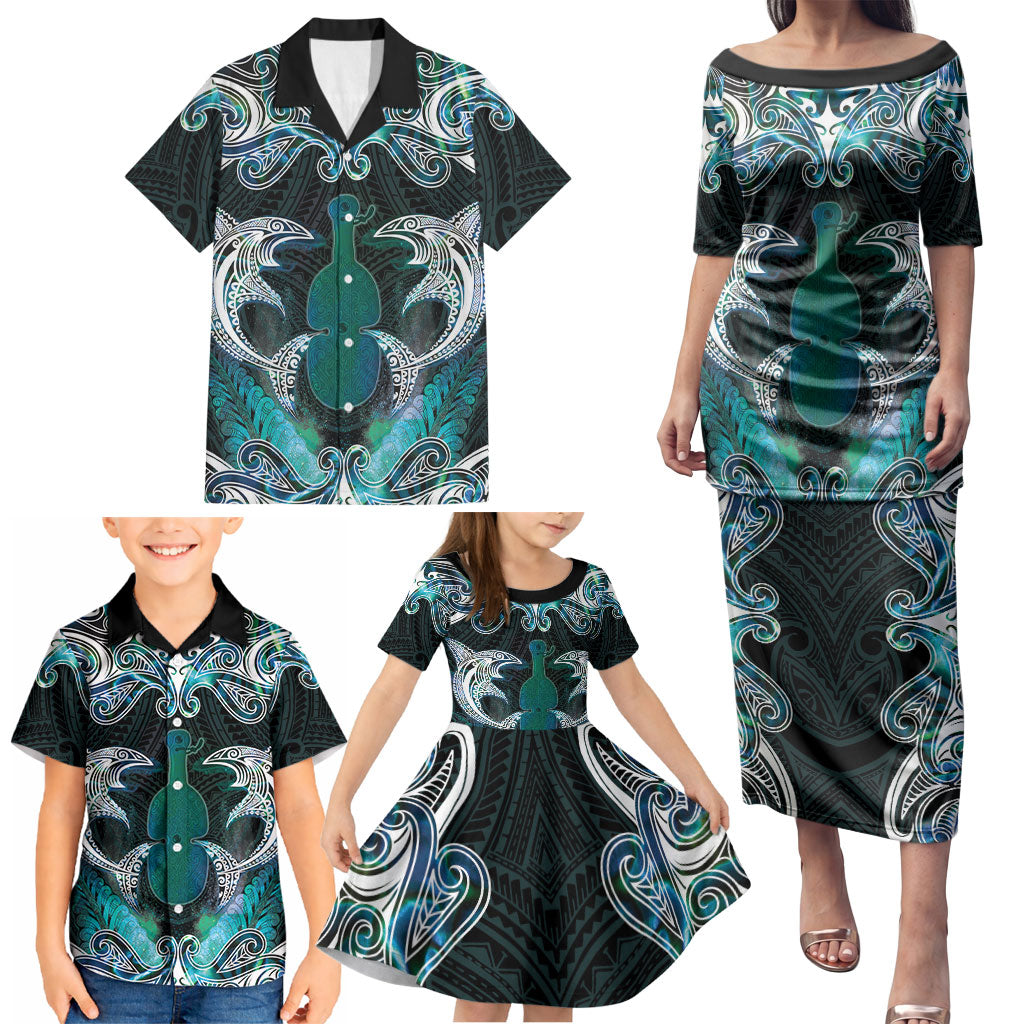 New Zealand Kotiate Weapon Family Matching Puletasi and Hawaiian Shirt Aotearoa Mango Paua Shell Maori Pattern LT22 - Polynesian Pride