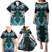 New Zealand Kotiate Weapon Family Matching Puletasi and Hawaiian Shirt Aotearoa Mango Paua Shell Maori Pattern