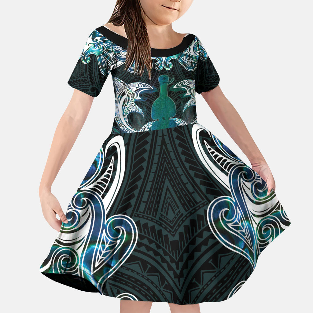 New Zealand Kotiate Weapon Family Matching Summer Maxi Dress and Hawaiian Shirt Aotearoa Mango Paua Shell Maori Pattern