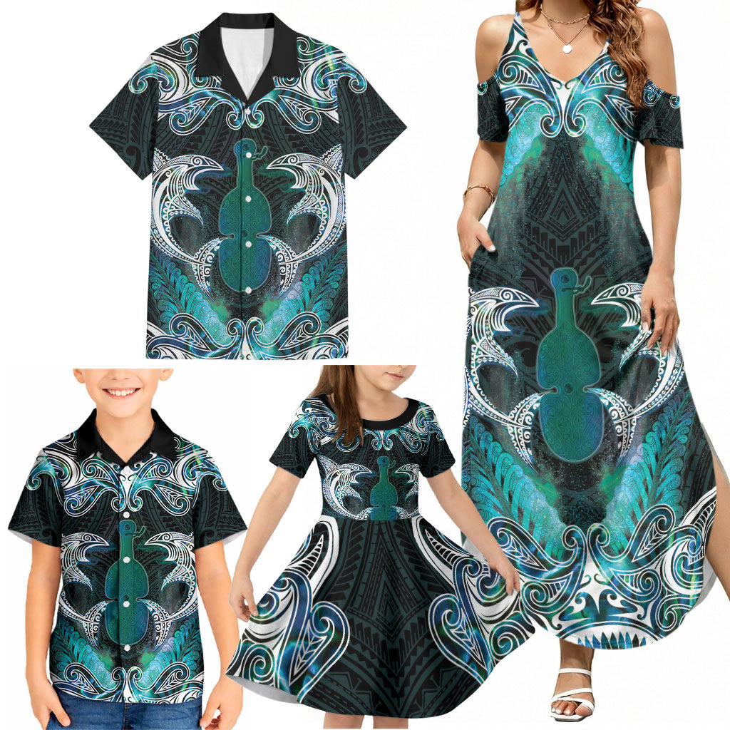 New Zealand Kotiate Weapon Family Matching Summer Maxi Dress and Hawaiian Shirt Aotearoa Mango Paua Shell Maori Pattern LT22 - Polynesian Pride