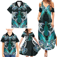 New Zealand Kotiate Weapon Family Matching Summer Maxi Dress and Hawaiian Shirt Aotearoa Mango Paua Shell Maori Pattern
