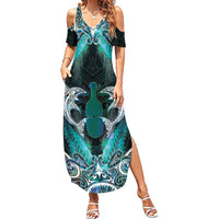 New Zealand Kotiate Weapon Family Matching Summer Maxi Dress and Hawaiian Shirt Aotearoa Mango Paua Shell Maori Pattern