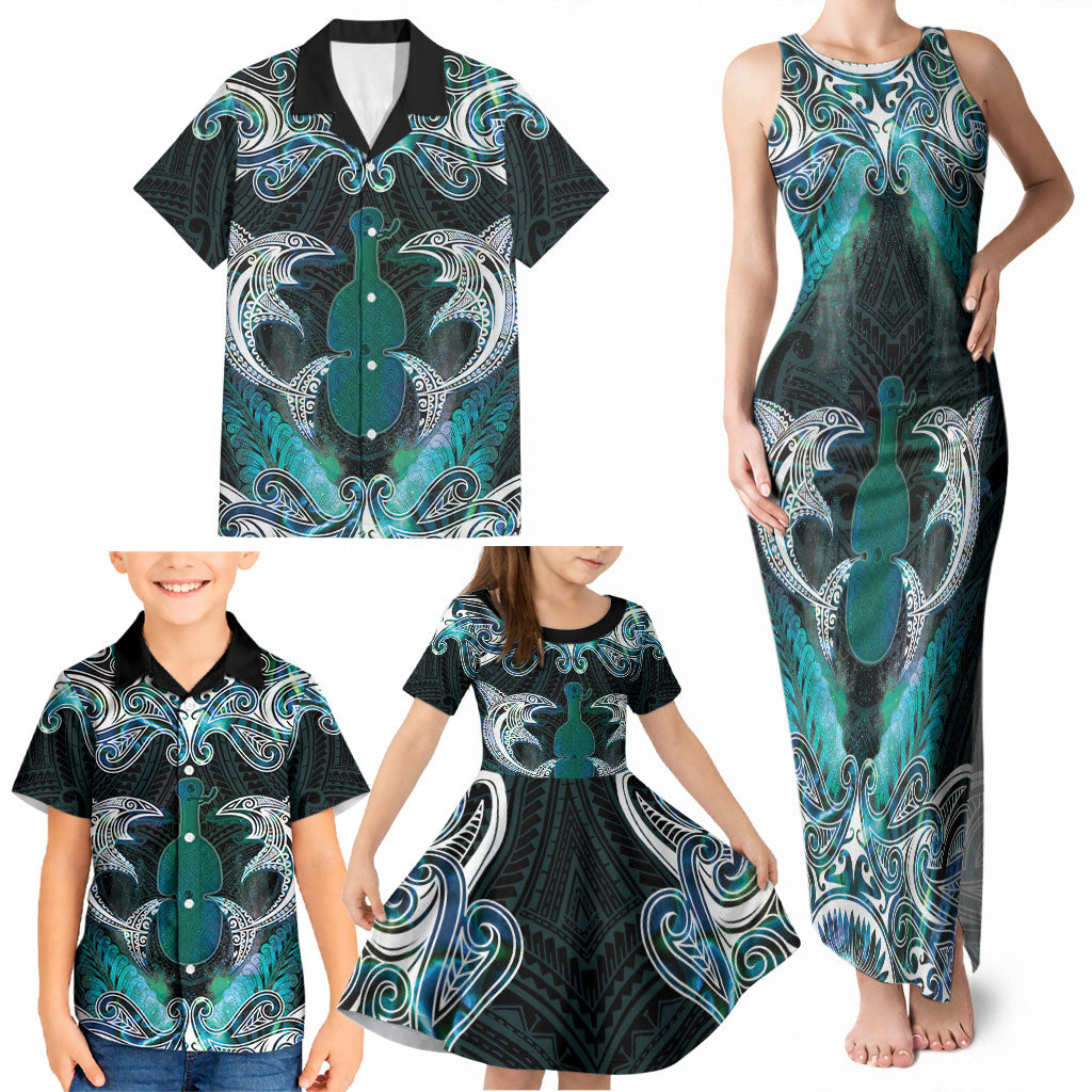 New Zealand Kotiate Weapon Family Matching Tank Maxi Dress and Hawaiian Shirt Aotearoa Mango Paua Shell Maori Pattern LT22 - Polynesian Pride
