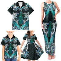New Zealand Kotiate Weapon Family Matching Tank Maxi Dress and Hawaiian Shirt Aotearoa Mango Paua Shell Maori Pattern