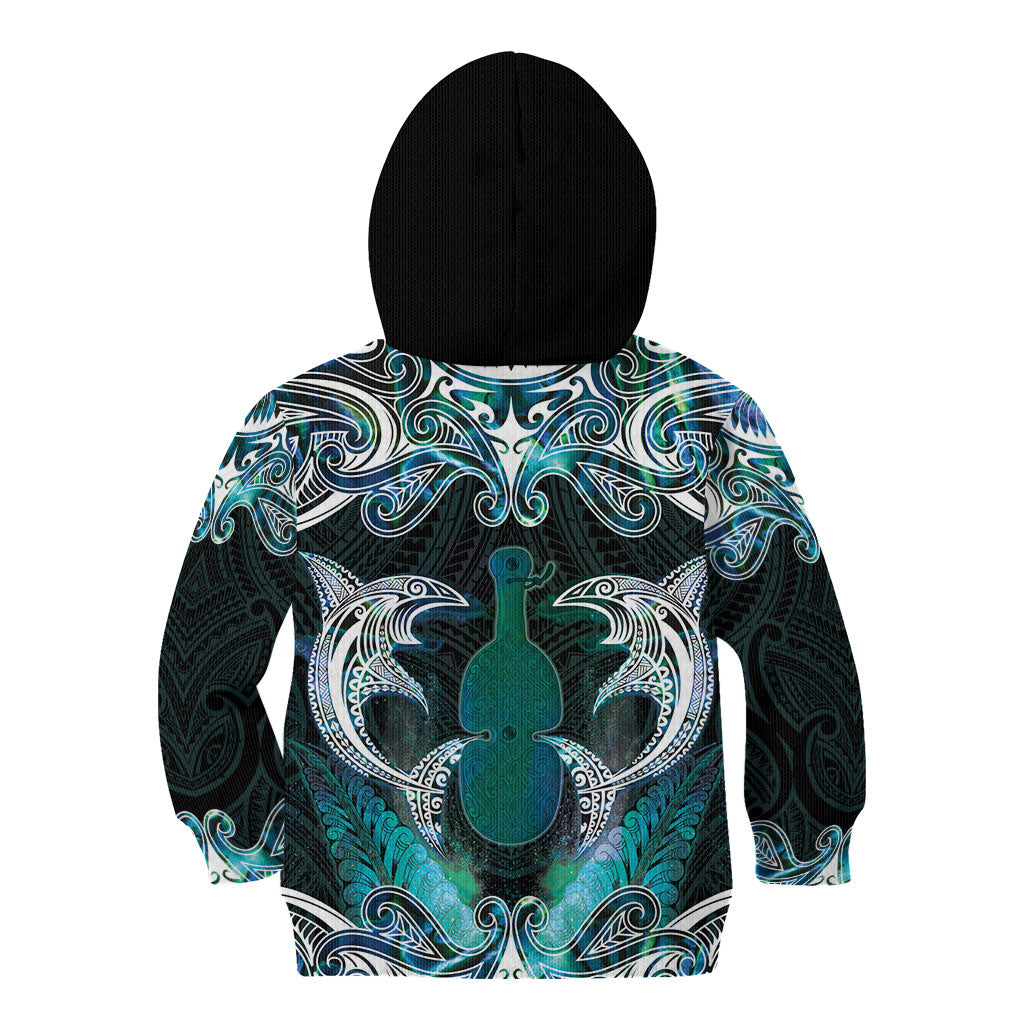 New Zealand Kotiate Weapon Kid Hoodie Aotearoa Mango Paua Shell Maori Pattern