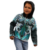 New Zealand Kotiate Weapon Kid Hoodie Aotearoa Mango Paua Shell Maori Pattern